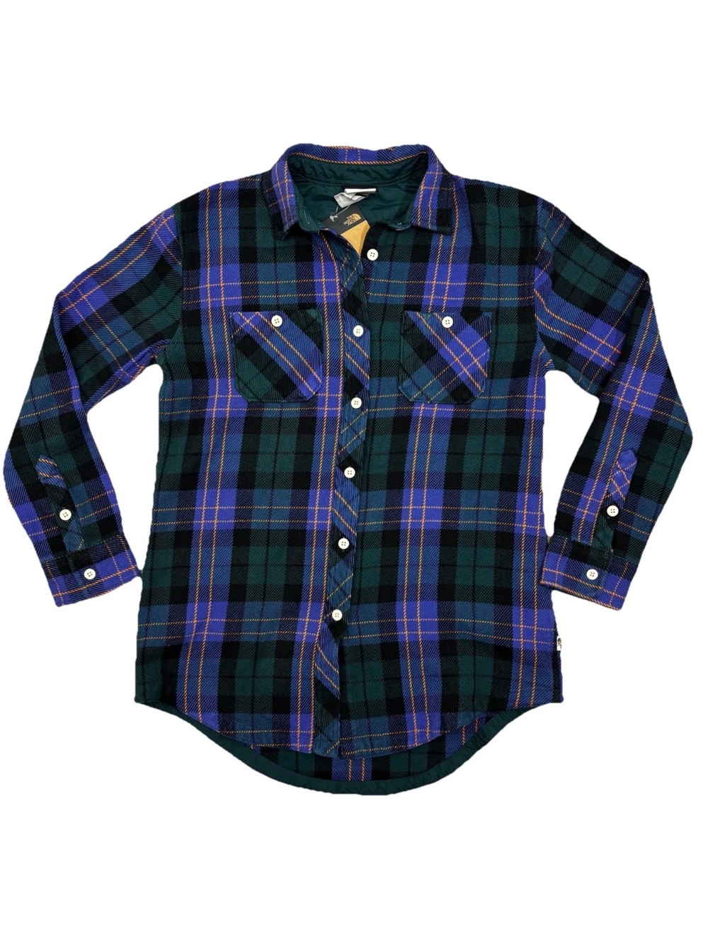 The North Face Women Valley Twill Flannel Shirt Purple Green Plaid Sz S Run Big